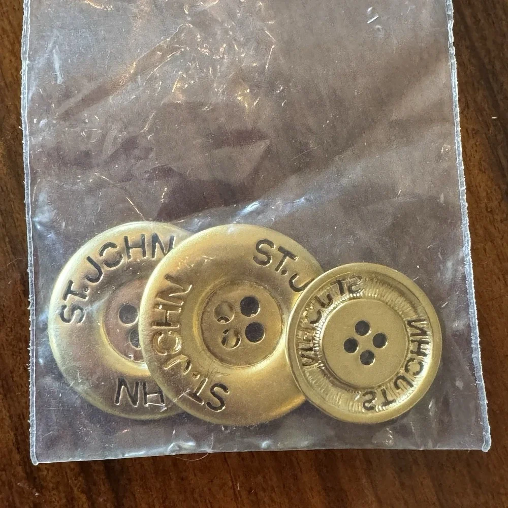 Lot of 3 ST. JOHN Gold Tone Logo Replacement Buttons New With Tag